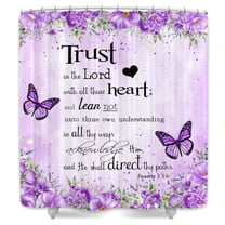 Purple Butterfly Shower Curtain,Bible Verse Inspirational Shower Curtain,Colorful Boho Bathub Curtains,Fabric Floral Leaves Bathroom Decor Sets with Hooks,69X70 in