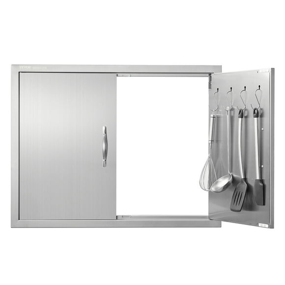 VEVOR BBQ Access Door, 31W x 24H Inch Double Outdoor Kitchen Door, Stainless Steel Flush Mount Door, Double Wall Vertical Door with Handles and Hooks