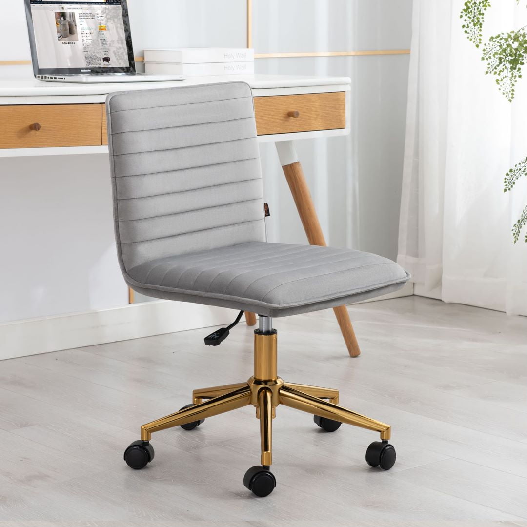 Furniliving Velvet MidBack Office Chair Armless Rolling Chair Swivel