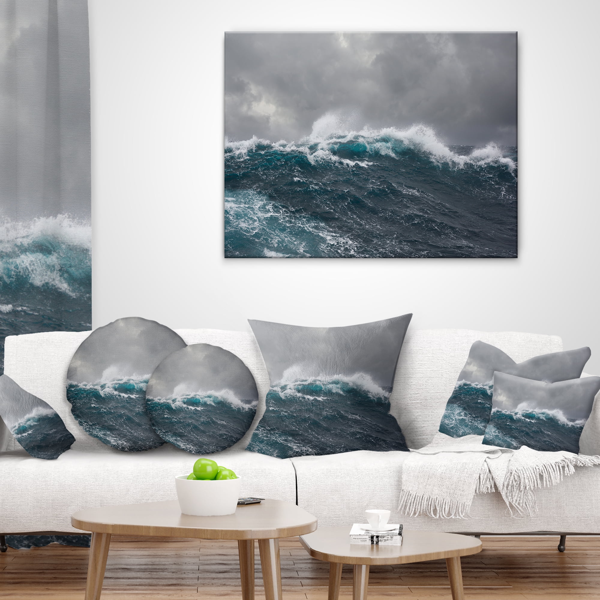 Designart Roaring Waves under Cloudy Sky - Seascape Throw Pillow - 12x20