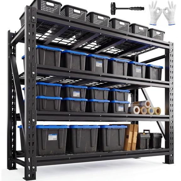 melmine 4-Tier Heavy Duty Garage Shelving, 5,000 lb Adjustable Metal Storage Rack, 60" W x 18" D x 72" H, Black