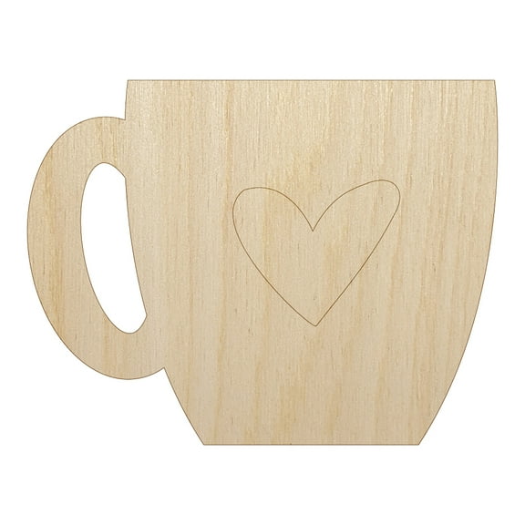 Coffee Love Mug Cup Outline Wood Shape Unfinished Piece Cutout Craft DIY Projects - 4.70 Inch Size - 1/8 Inch Thick