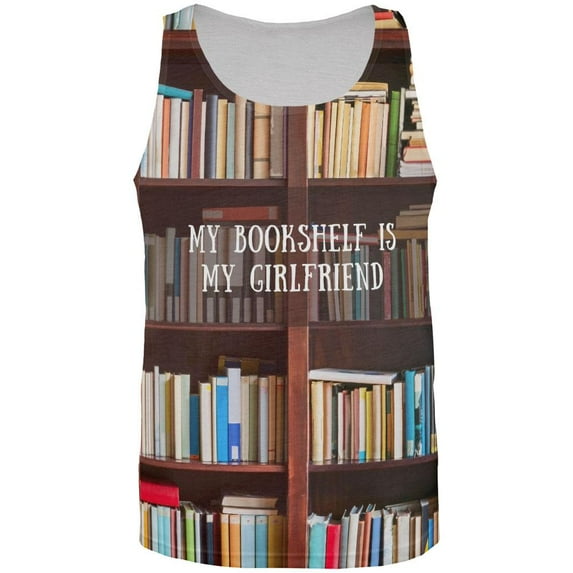 Book Shelf Girlfriend All Over Adult Tank Top - Large