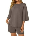 thumbnail image 3 of SUNBS 2 Piece Lounge Sets for Women Pajama 3/4 Sleeve Oversized Tshirts Elastic Waist Short With Pocket, 3 of 5