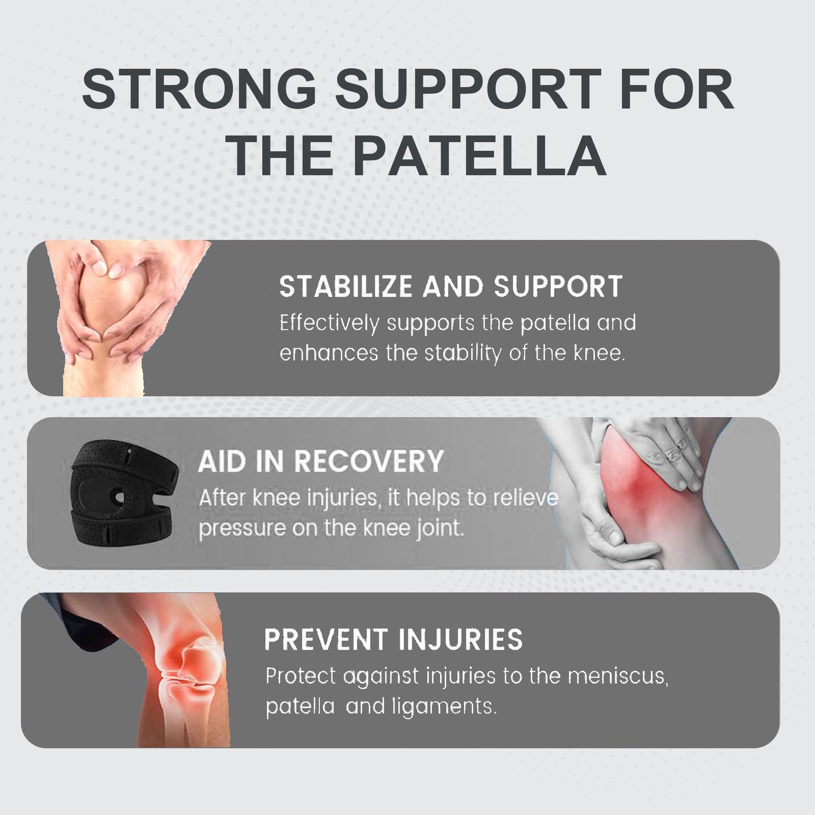 A pair Patella Knee Strap with Shock-Absorbing Gel Pad & Anti-Slip Silicone – Knee Brace for Running, Jumping, Basketball, Squats (Gray, L)