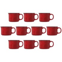 10 Bijou Ceramic Campfire Coffee Mugs Set, 8 oz. - Ceramic, Speckled, Sturdy, C-handle - Red