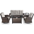 thumbnail image 2 of Patio Fire Pit Furniture Set 5-Piece Outdoor Wicker Furniture Set with 43" Propane Gas Fire Pit Table Outdoor Conversation Sofa Set with Swivel Rocking Chairs and Side Table, Beige Cushions, 2 of 12