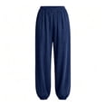 thumbnail image 7 of PInxai Yoga Pants for Women Elastic Waisted Baggy Pants Loose Comfy Casual Athletic Solid Color Pants Summer,Navy,M, 7 of 7