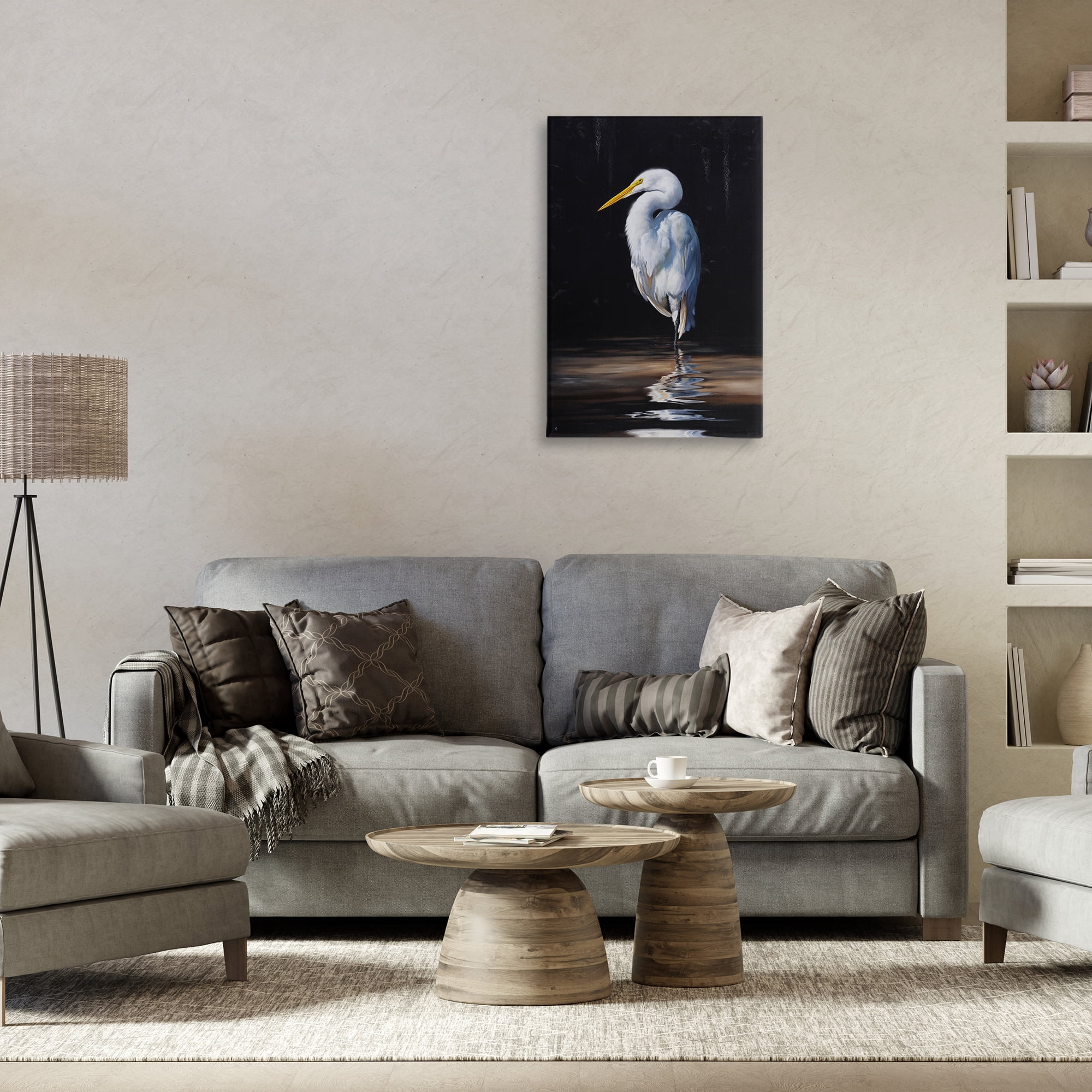 Stupell Industries Balancing Egret Bird Animals Painting Wrapped Canvas Art Print Wall Art, 20 x 30