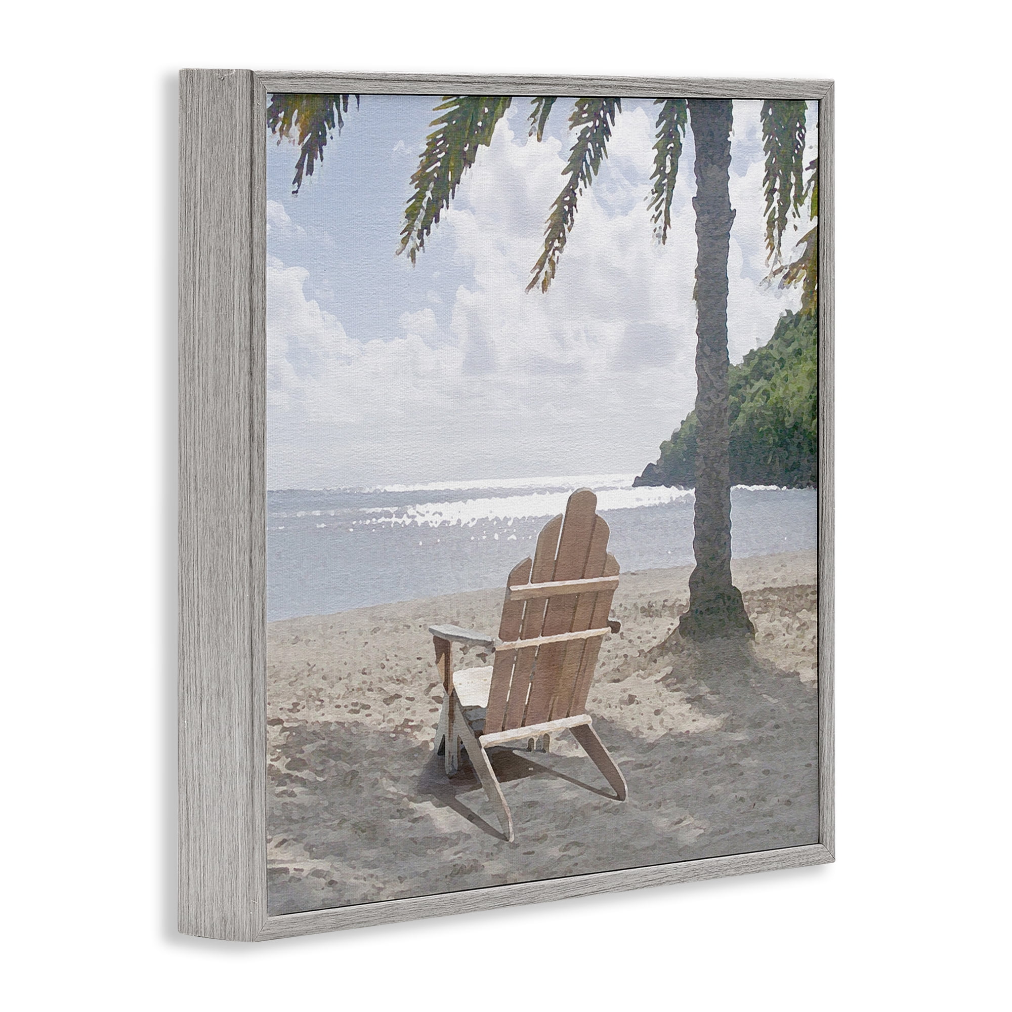 Stupell Industries Chair Under Palm Tree Coastal Photography Gray Framed Art Print Wall Art, 17 x 17