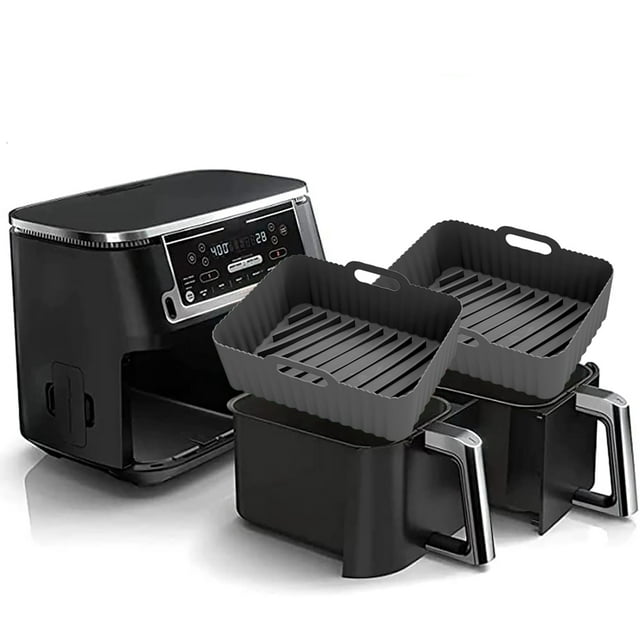 Doublures en Silicone pour Friteuse à Air Chaud, 2 Pcs Doublures Réutilisables en Silicone pour Friteuse à Air Carrées, Accessoires de Four pour Friteuses à Air Sûrs pour les Aliments, Remplacement du Papier Parchemin Inflammable, Casseroles de Plaque de Cuisson en Silicone