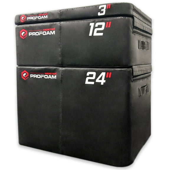 Meister PROFOAM™ Plyo Boxes - Foam Plyometric Jump Boxes for Professional Gyms - Black - 3 Box Set (24", 12", 3")