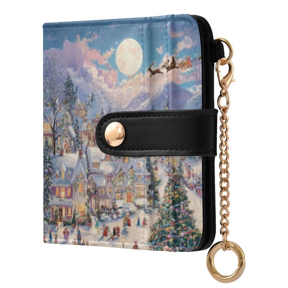 Qxltty Christmas Eve Ladies Wallet Rfid Slim Thin Compact Credit Card Women Wallet Zipper Coin Pocket and ID Window for Female Gifts