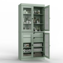 100% Solid Wood 32" Bathroom Cabinet with Clear Glass Doors, 2-Drawers and Adjustable Shelves