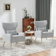 thumbnail image 7 of Fijinhom Velvet Wingback Accent Chair with High Back,Golden Legs & Lumbar Pillow,Upholstered Armchair for Living Room & Bedroom,Light Gray, 7 of 7