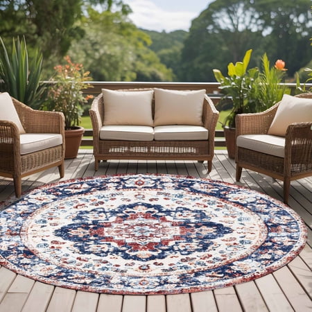 6ft Washable Round Rug Boho Non-Slip Circle Area Rug for Living Room Bedroom Ethnic Indoor Floor Mat for Home Decor