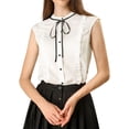 thumbnail image 1 of INSPIRE CHIC Women's Tie Neck Cap Sleeve Button Down Ruffle Summer Shirts XL White, 1 of 7