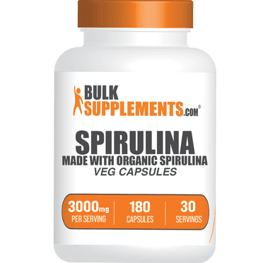 BulkSupplements Spirulina Capsules -Vegan, 3000mg per Serving (180 Capsules - 30 Servings)