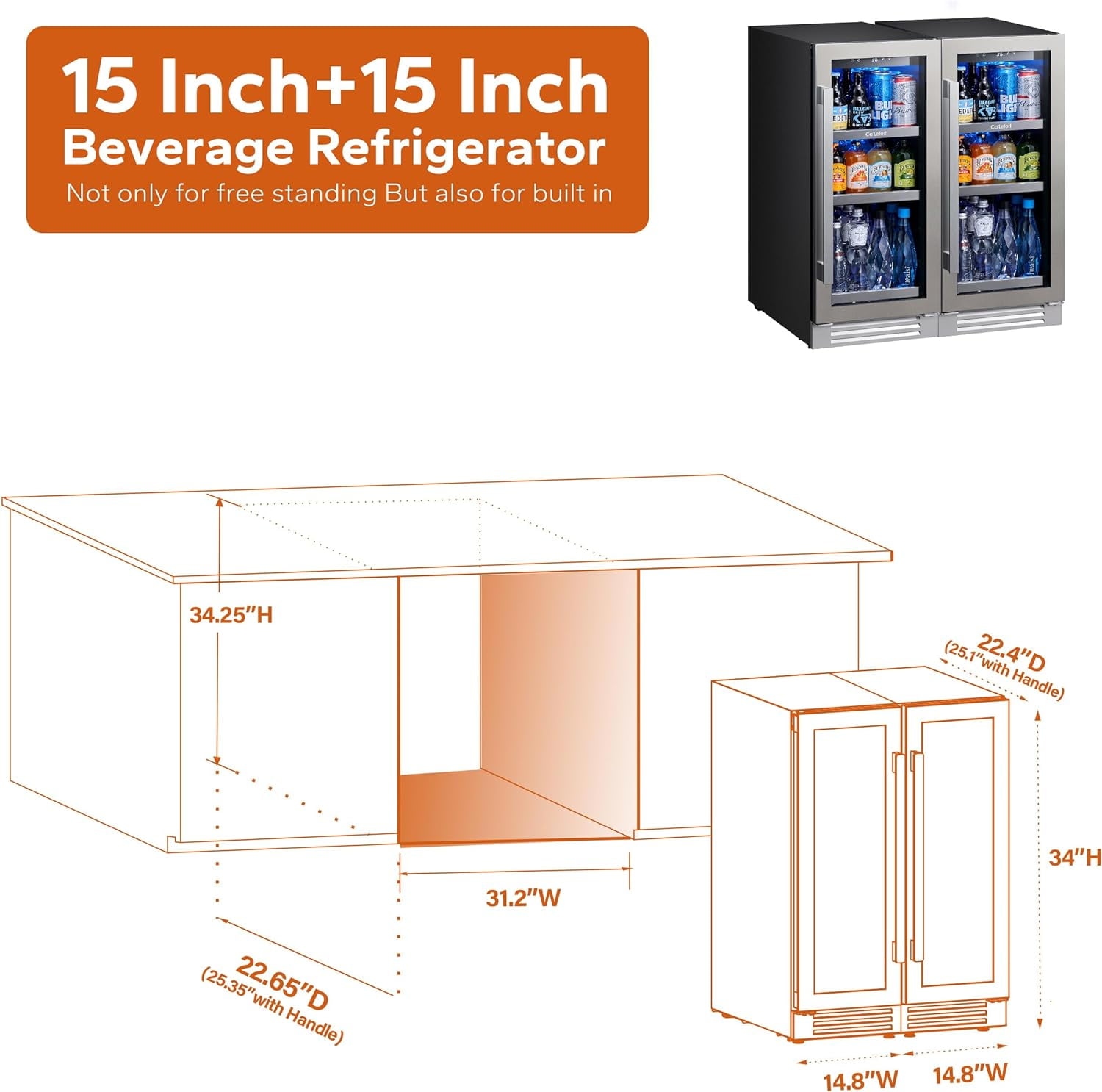 Ca'Lefort 30 inch Beverage Refrigerator,200 Cans Beverage Cooler with Stainless steel door frame for Home Office