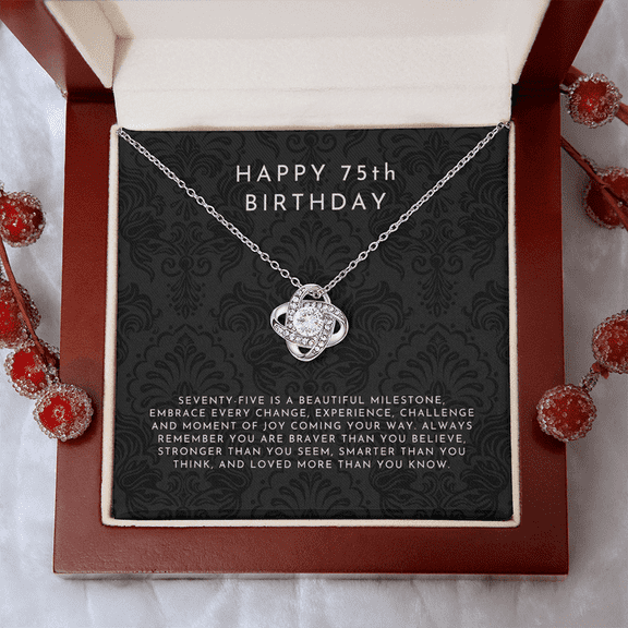 Happy 75th Birthday Gift, 75th Birthday Gift Ideas Necklace Love Knot Necklace Luxury Box