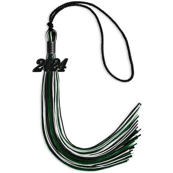 Endea Graduation Black/Hunter Green/White Mixed Color Graduation Tassel with Black Date Drop