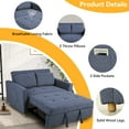 thumbnail image 3 of Convertible Sofa Bed,  Sleeper Sofa with Pull-Out Bed, Linen Fabric 3-in-1 Futon Couch with Reclining Backrest and Side Pocket, Modern Loveseat for Living Room,Navy Blue, 3 of 7