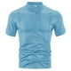 thumbnail image 4 of Blusa y camisa de manga corta con cuello alto para hombre, color liso, informal, con botones, de poliéster., 4 of 6