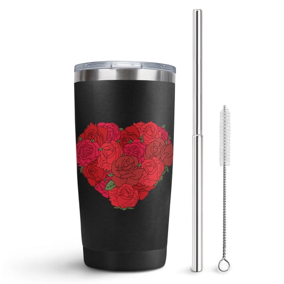 Rose 20oz Coffee Stainless Steel Mobile Tumblers, Vacuum Insulated Mug with Lid, Spill-Proof Travel Cup for Hot & Cold Drinks, for Coffee, Wine, Cocktails, Christmas, Spring