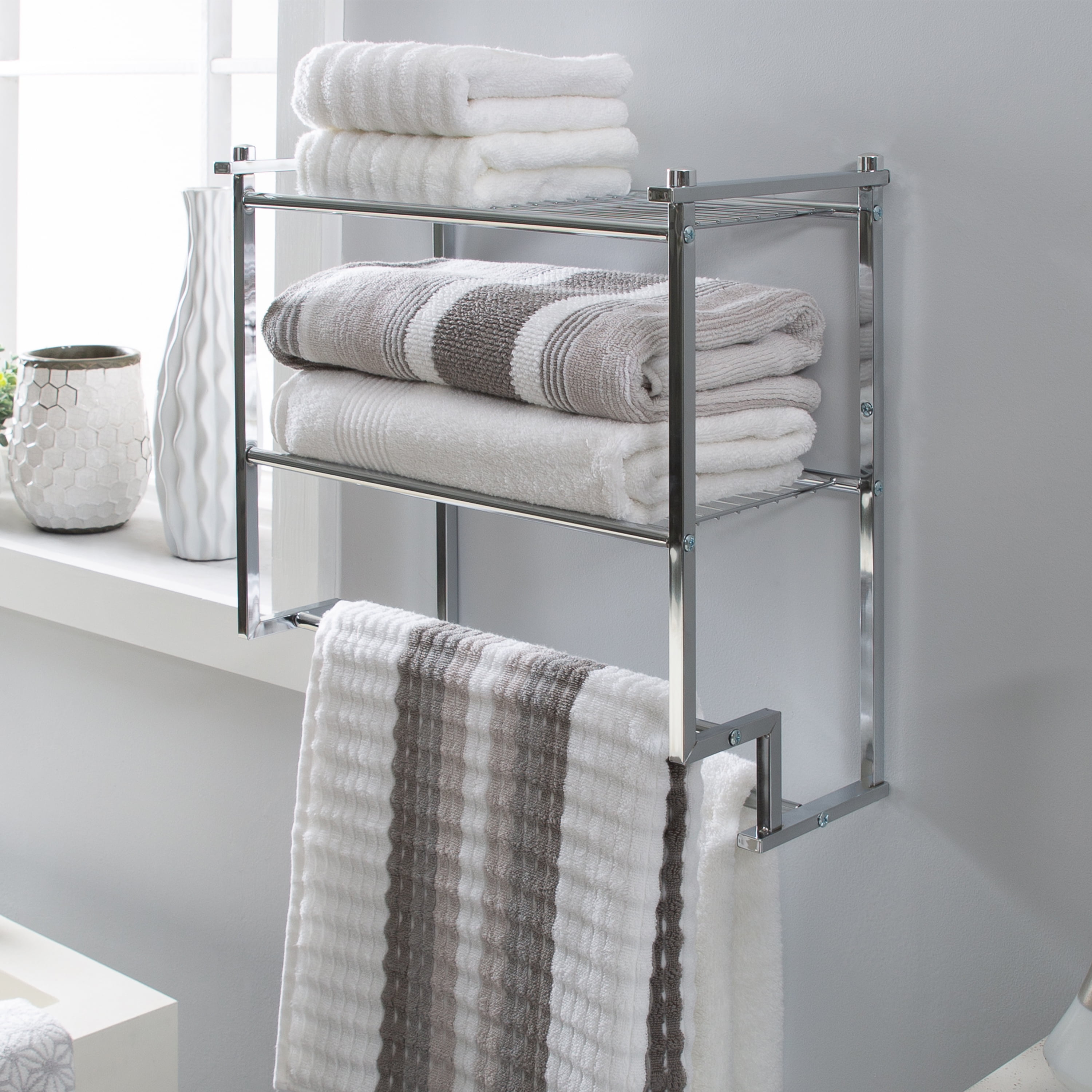 White Wood Nantucket Bathroom Bedroom Wall Towel Rack Storage Shelf 3 Shelves for sale online 