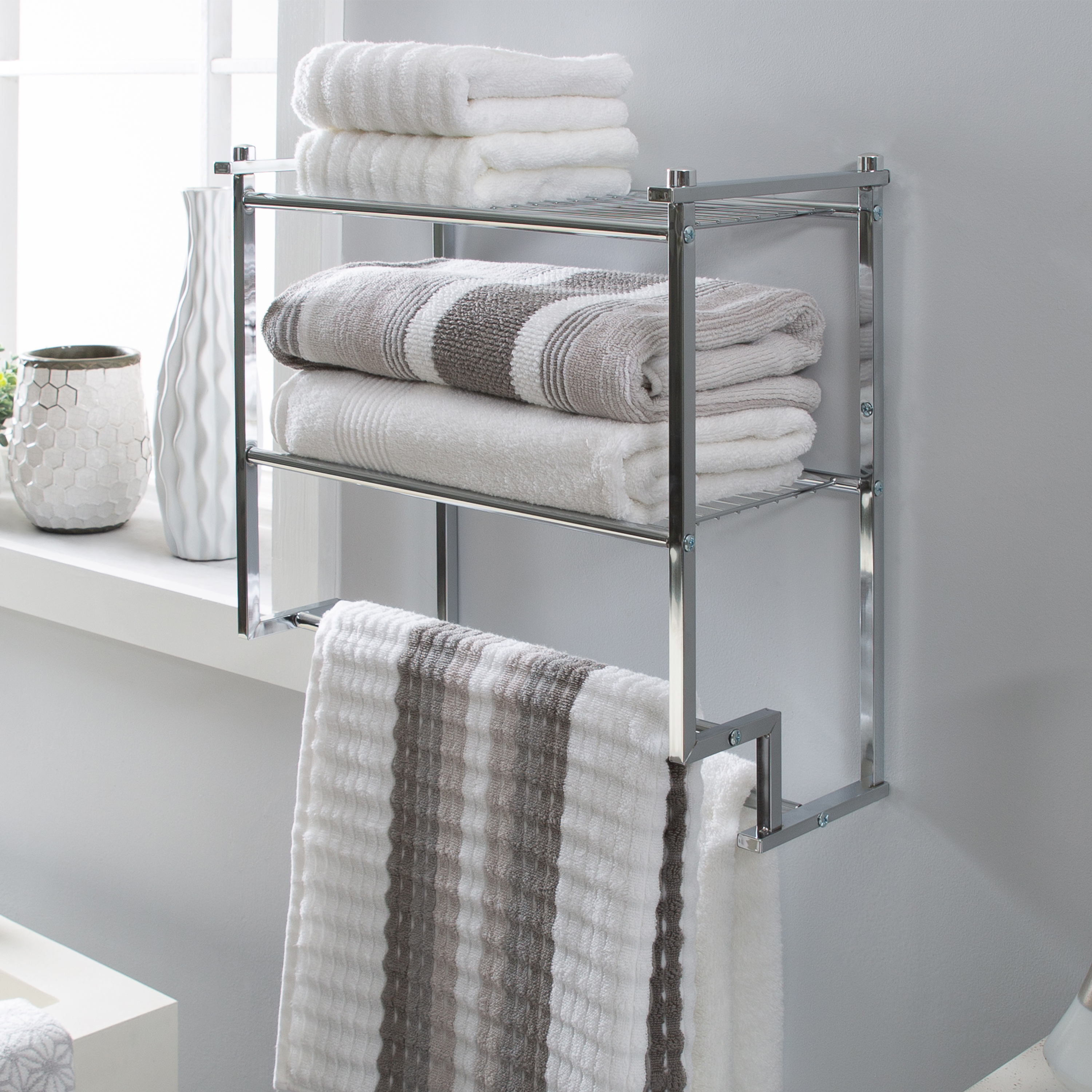 Organize It All 2 Tier Wall Mounted Metal Shelf with Towel Rack - image 3 of 7