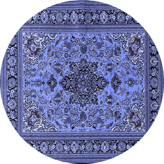 Ahgly Company Machine Washable Indoor Round Animal Blue Traditional Area Rugs, 4' Round