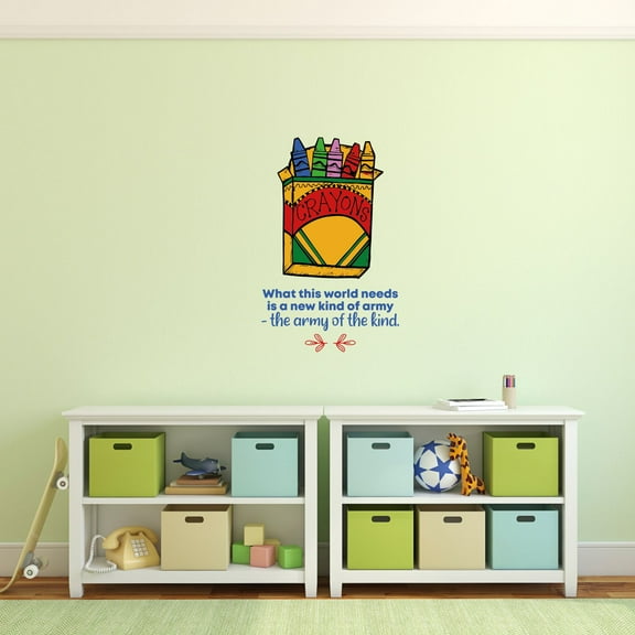 Kind Army Crayons School Life Quote Cartoon Quotes Decors Wall Sticker Art Design Decal for Girls Boys Kids Room Bedroom Nursery Kindergarten Home Decor Stickers Wall Art Vinyl Decoration (20x18 inch)