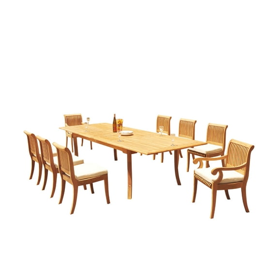 Grade-A Teak Dining Set: 8 Seater 9 Pc: 118" Rectangle Table And 8 Giva Chairs (2 Arm & 6 Armless Chairs) Outdoor Patio WholesaleTeak #51GV2409