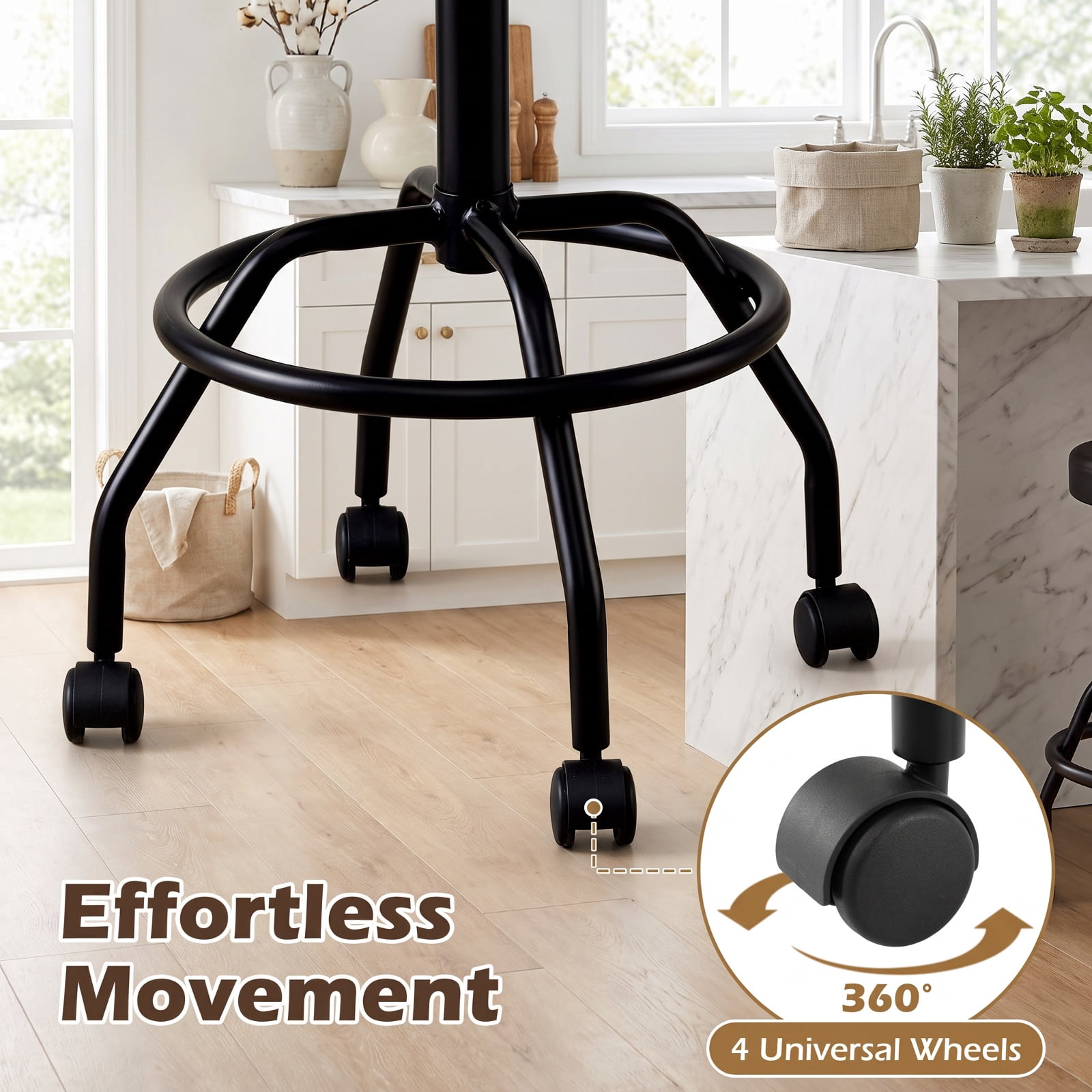Furnibear Modern Swivel Height Adjustable Bar Stool with Backrest for Kitchen Island Counter Bar Pub Dining Home, Black