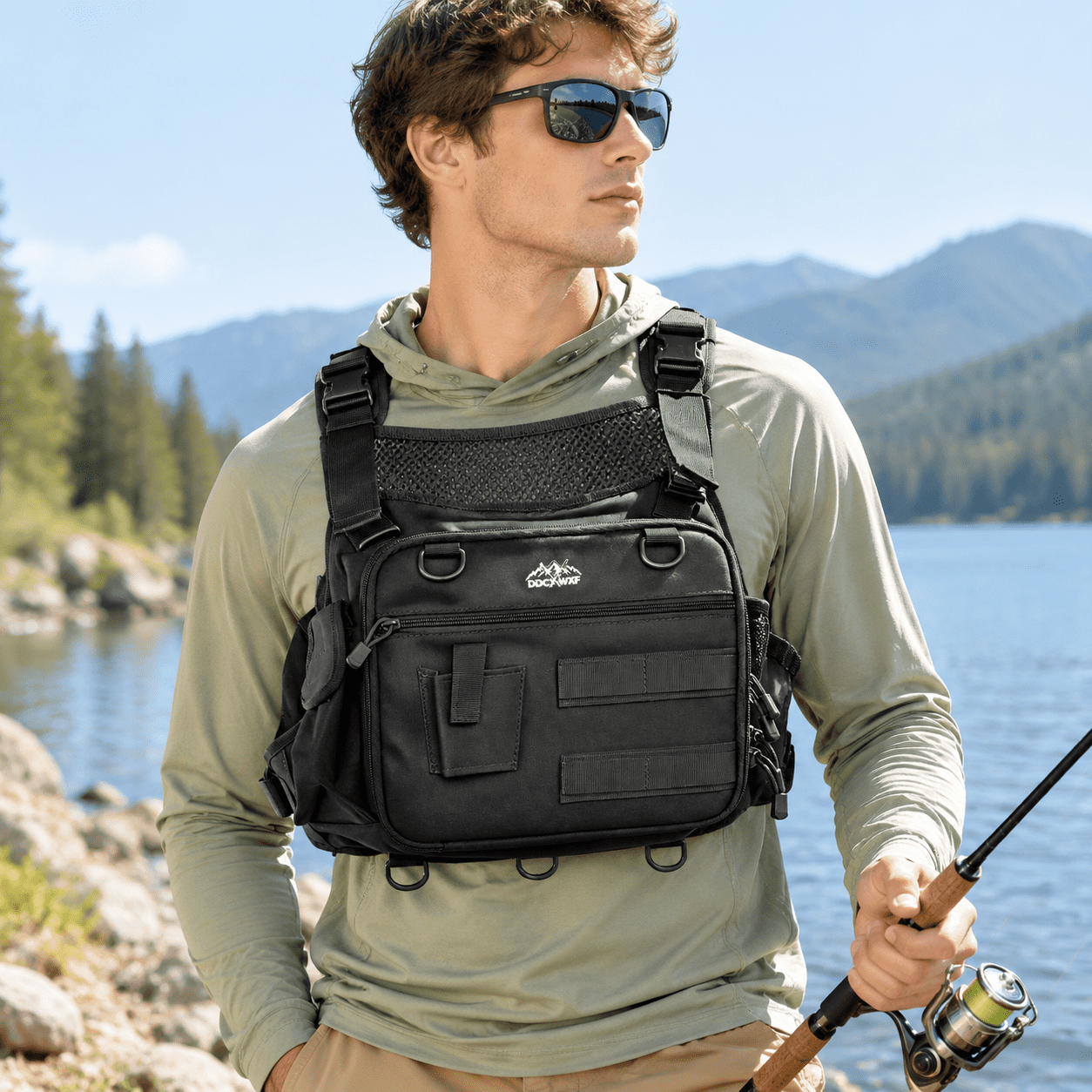 Black Fishing Chest Pack with 3 Bait Boxes Fly Tackle Bag Work Station
