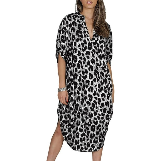 Xishao Mujer Vestido de Playa Verano Bordado Cubrir Bikini Camisola y Pareos Cover up Leopard Spot Grey Leopard Spot Grey Xishao ropa