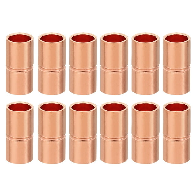 Uxcell 5/16 pulgadas ID accesorios de acoplamiento de cobre, 12 piezas de tubo enrollado para detener la unión de tubería recta de soldadura para HVAC