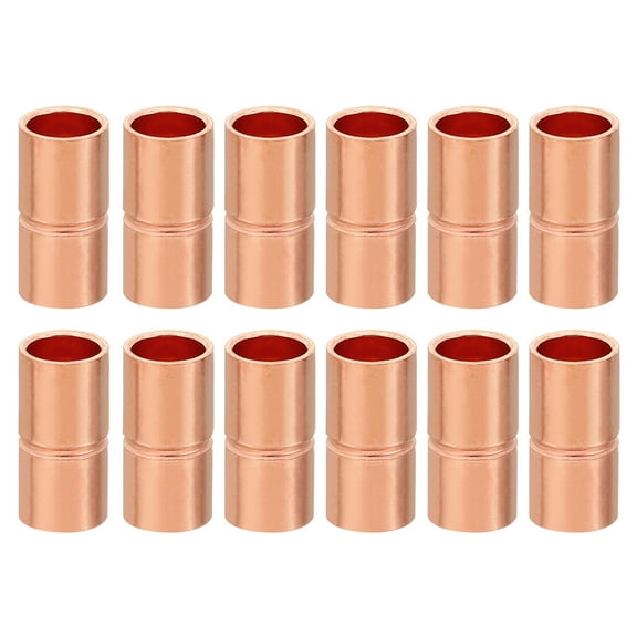 Uxcell 5/16 Inch ID Copper Coupling Fittings, 12 Pcs Rolled Tube Stop Straight Pipe Fitting Welding Joint for HVAC