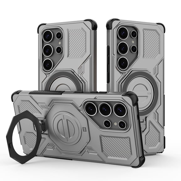 for Samsung Galaxy S26 Ultra Armor Case with Aluminum PC TPU Hybrid, Magnetic Ring Kickstand Holder, Shock-Resistant Lightweight Non-Slip Protective Cover, Wireless Charging Compatible Design, Gray