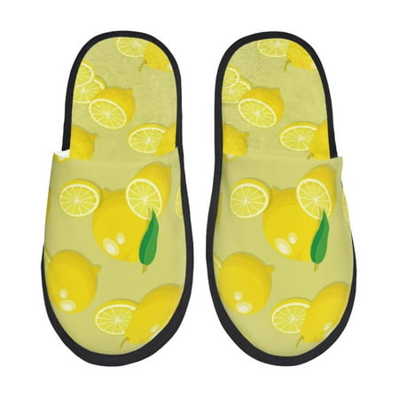 

Fuzoiu Bright Lemons Print Unisex Furry Slippers Plush Indoor Shoes Trendy House Slippers Anti-Skid EVA Sole House Shoes for Home Office and Travel -Large