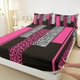thumbnail image 3 of Homewish Geometric Striped Twin Sheet Sets,Leopard Print Zebra Lines Twin Fitted Sheet,Pink White Black Flat Sheet For Girls Kids,Luxury Bedroom Decor,3pcs, 3 of 7