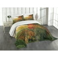 thumbnail image 3 of Ambesonne Country Quilted Bedspread Set 3 Pcs, Portland Japan Garden, Queen Size, Red Yellow Green, 3 of 5