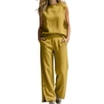 thumbnail image 2 of BRELIL Women Two Piece Sets Summer Casual Round Neck Sleeveless Tank Top Wide Leg Pants Matching Outfits Solid Boho Vacation Travel Loose Lounge Loungewear, Yellow XL, 2 of 7