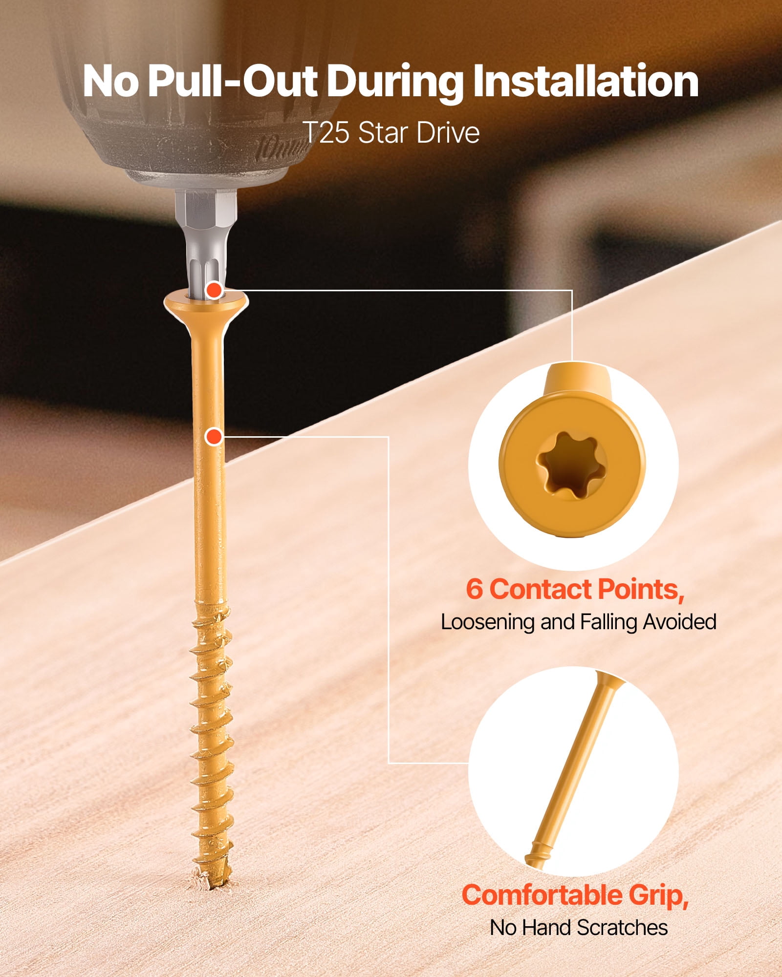 VEVOR Wood Screws 350 PCS, #10 x 3-Inch Anti-Rust Coated, Exterior Deck Screw Torx/T25 Star Drive, Metal Rust-Resistant Outdoor Decking Screws with 2 Screw Connectors, for Decking Fencing Framing