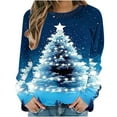 thumbnail image 3 of Feancey Merry Christmas Womens Fashion Sweatshirts Fall Trendy Xmas Tree Printed Pullover Sweatshirt Holiday Casual Crewneck Long Sleeve Tops Blue XXL, 3 of 7