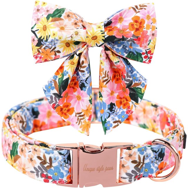 Cartoon Dog Collar with Bow Spring Summer Collar with Flower for Small Medium Large Boys Girls Dogs