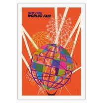 1964 New York World’s Fair - The Unisphere Globe - Vintage Travel Poster by David Klein c.1964 - Fine Art Rolled Canvas Print 27in x 40in