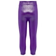 thumbnail image 4 of Linjinx Kids Girls Lyrical Jazz Hip-hop Leggings Glittery Metallic Ribbed Elastic Waist Solid Color Performance Purple 150, 4 of 7