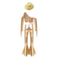 thumbnail image 4 of Haitryli Kids Girls Street Hip Hop Jazz Dance Outfit Sequin Tassel Crop Top And Metallic Bell Bottom Pants And Hat Set Gold 6, 4 of 7