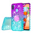 thumbnail image 2 of SOGA Rhinestone Liquid Quicksand Cover Cute Girl Phone Case for Samsung Galaxy A11 Case with Embedded Ring for Magnetic Car Mounts and Lanyard - Purple / Teal, 2 of 5